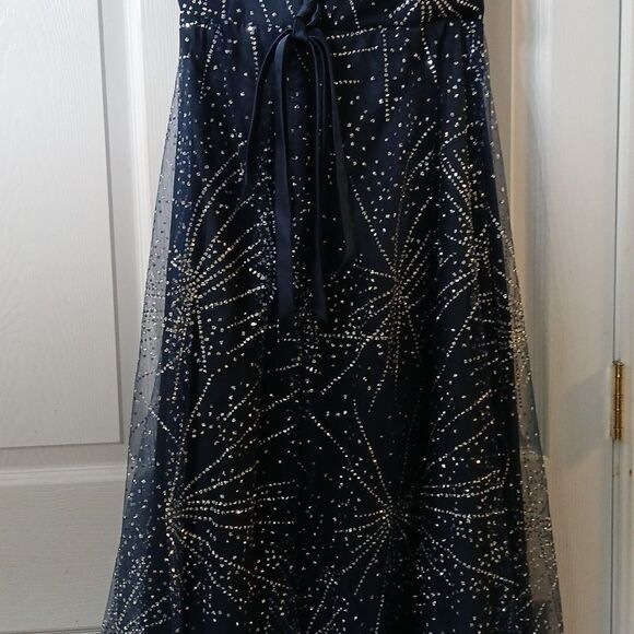 Navy Blue strapless starlight sparkle long gown prom formal evening Sz 9 NWOT - Picture 8 of 10